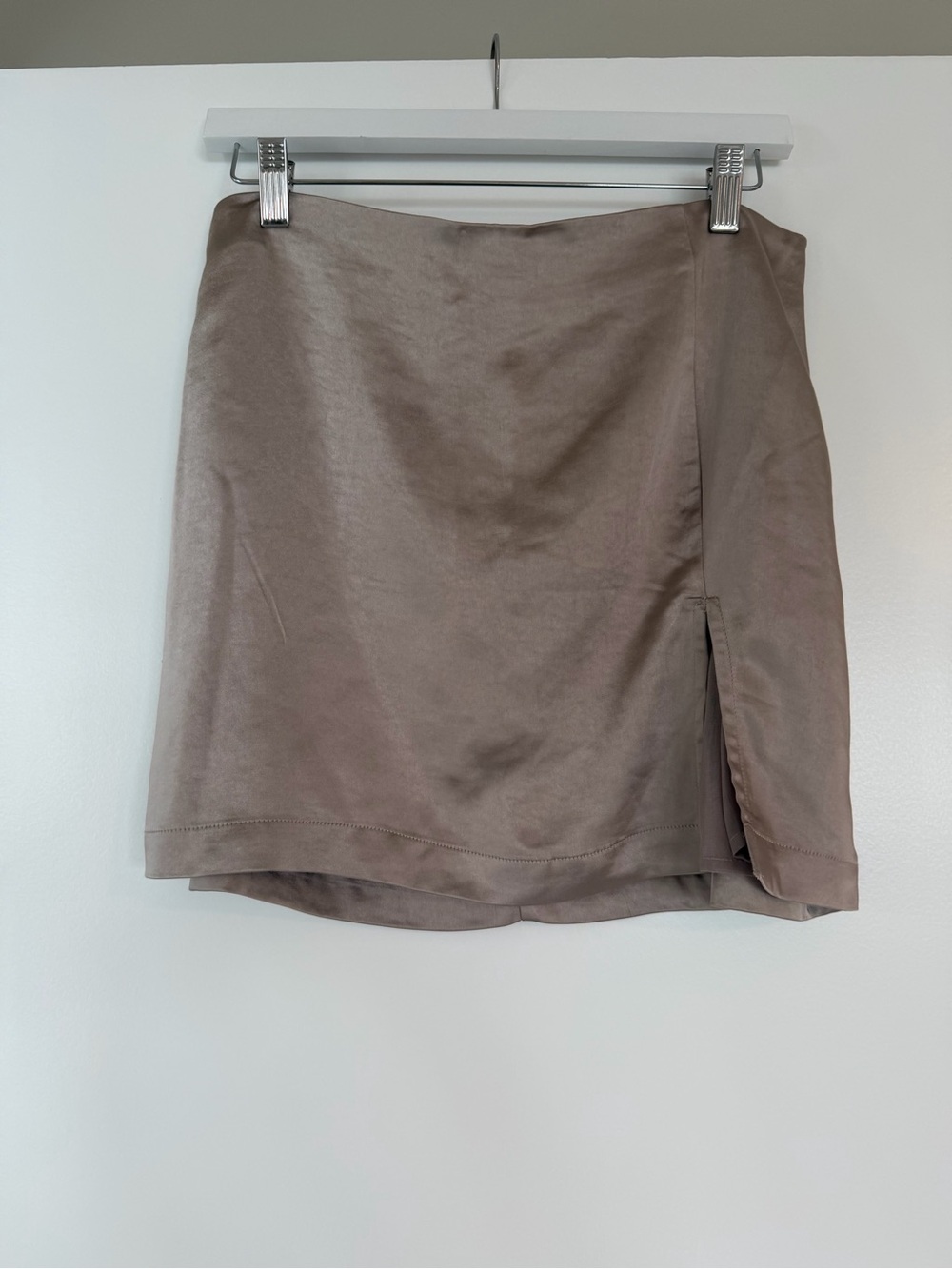 Altar'd State Taupe Satin Mini Skirt with Side Slit